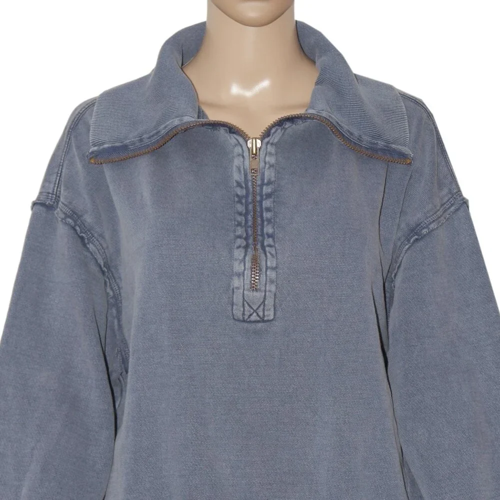 Free People Parker Half-Zip Pullover We The Free Deep Seas Ribbed Top XS